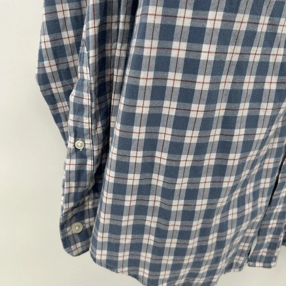 Banana Republic Shirt‎ XL Untucked Fit Blue Plaid Button Up Preppy Casual